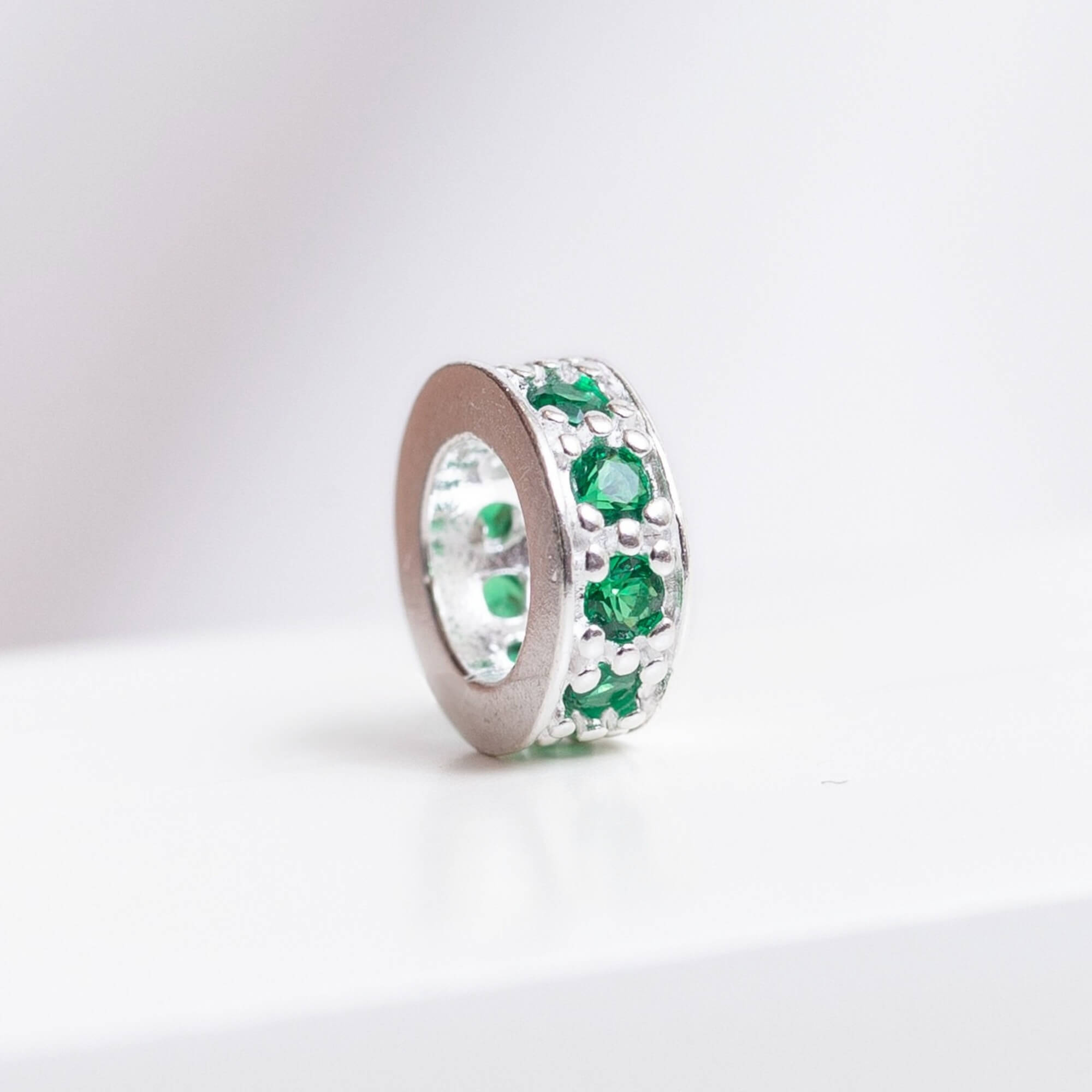 Berloque Mini Separador Zircônia Verde Prata 925