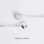 Kit Pulseira Coração Cravejado + Corrente de Segurança Prata 925