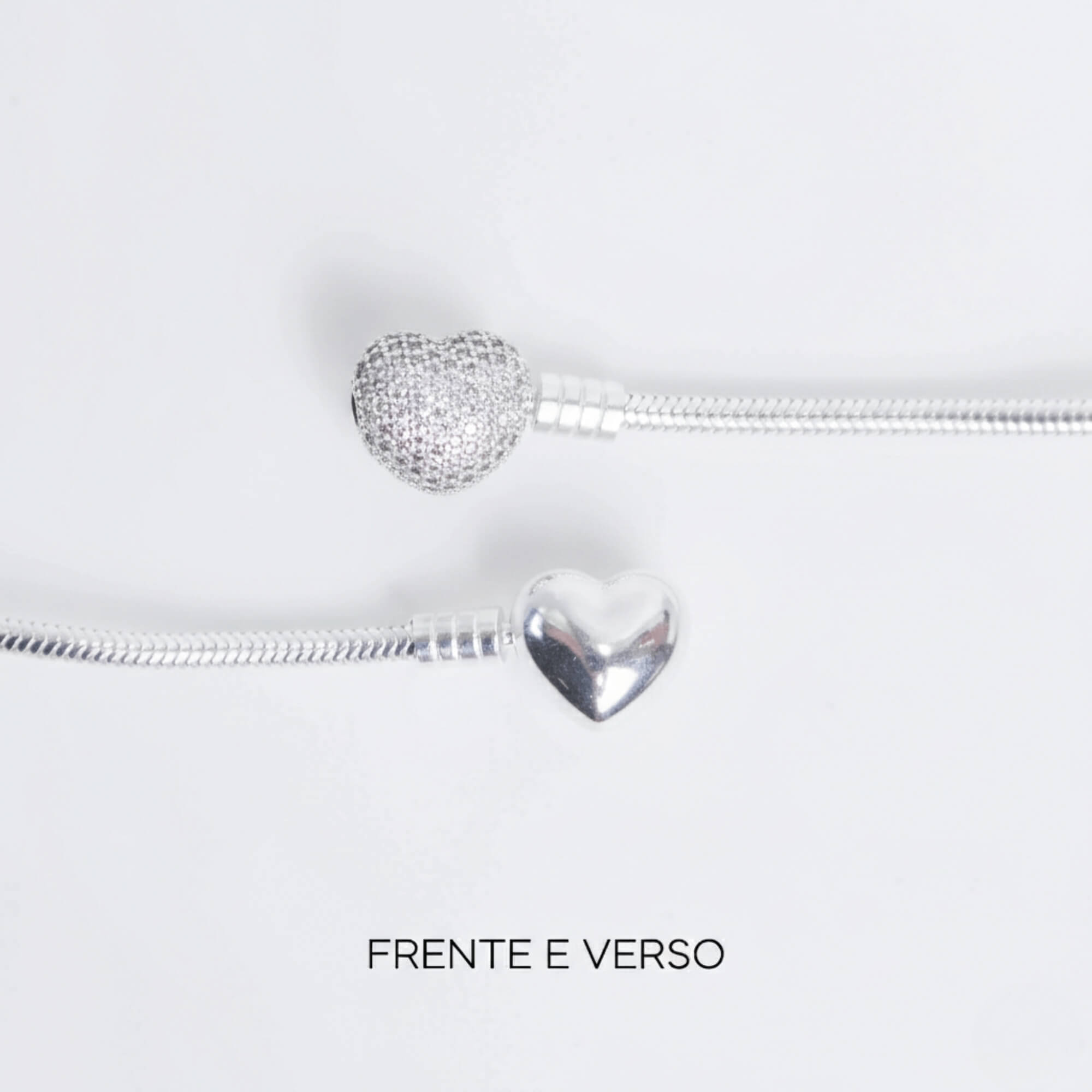 Kit Pulseira Coração Cravejado + Corrente de Segurança Prata 925