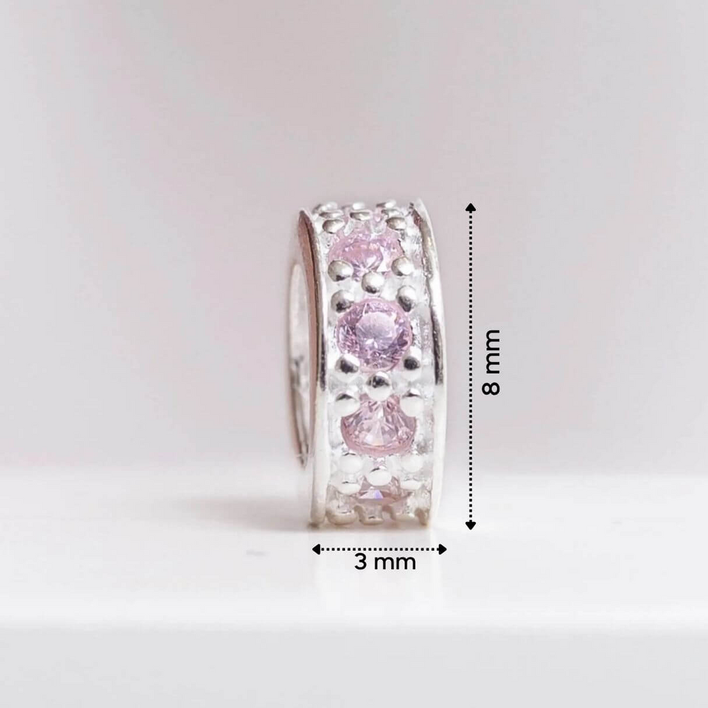 Berloque Mini Separador Zircônia Rosa Bebê Prata 925