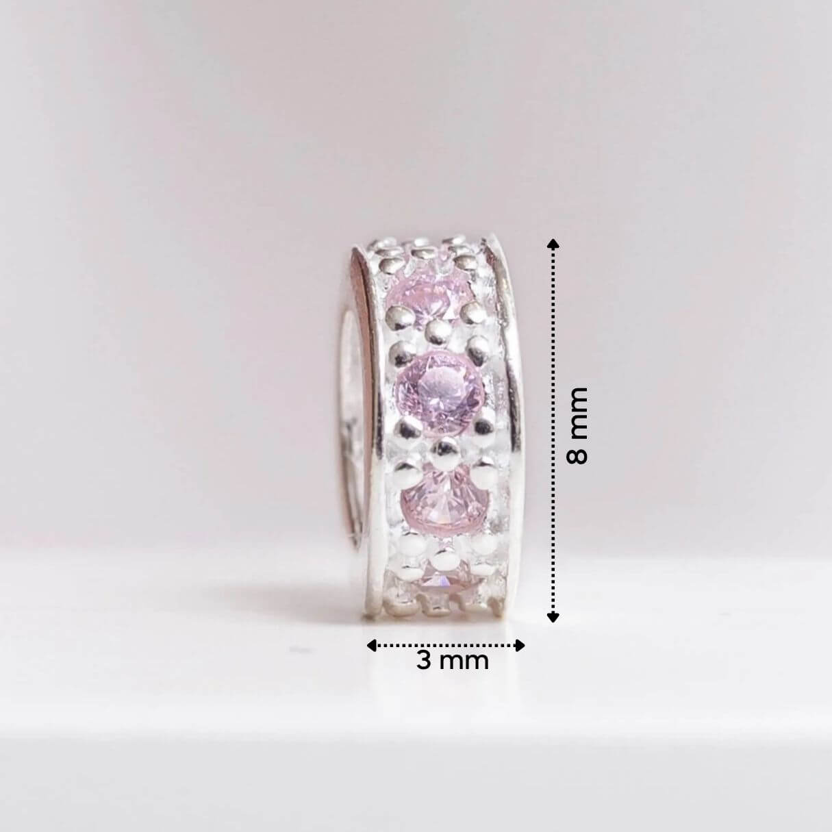 Berloque Mini Separador Zircônia Rosa Bebê Prata 925