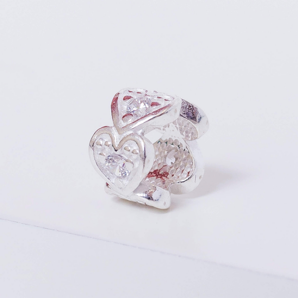 Berloque Mini Separador Corações com Zircônia Cristal Prata 925