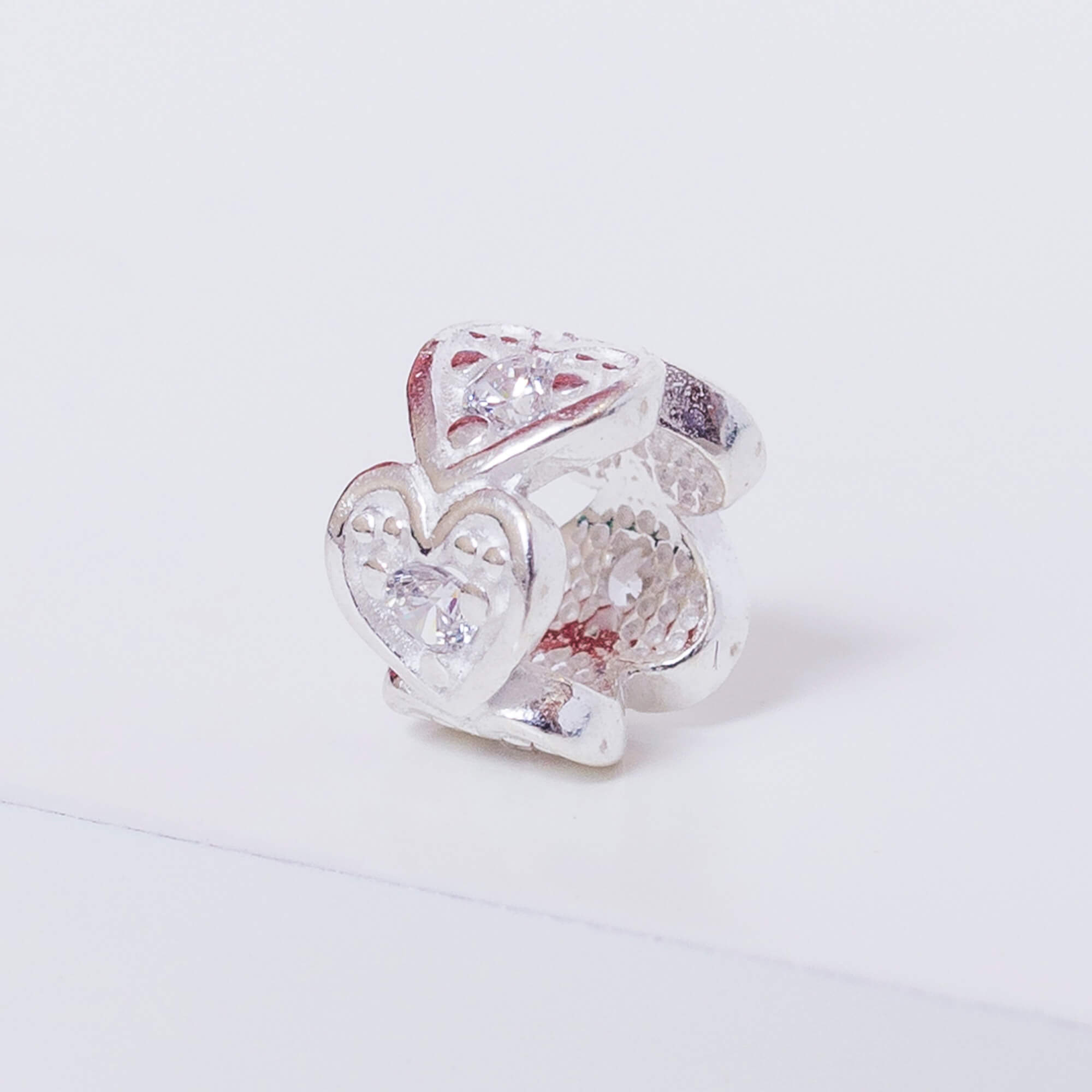 Berloque Mini Separador Corações com Zircônia Cristal Prata 925