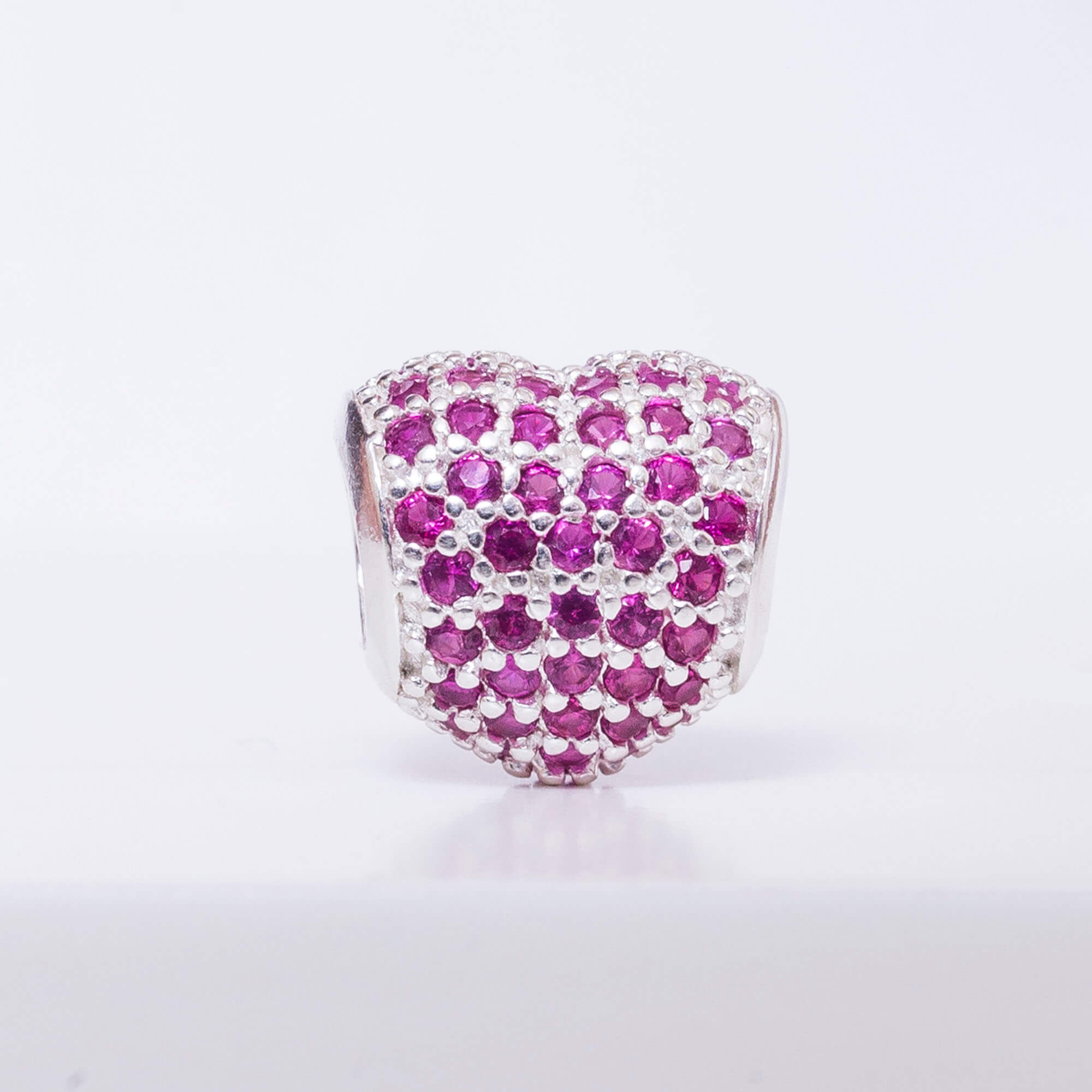 Berloque Separador Coração Zircônia Rosa Prata 925