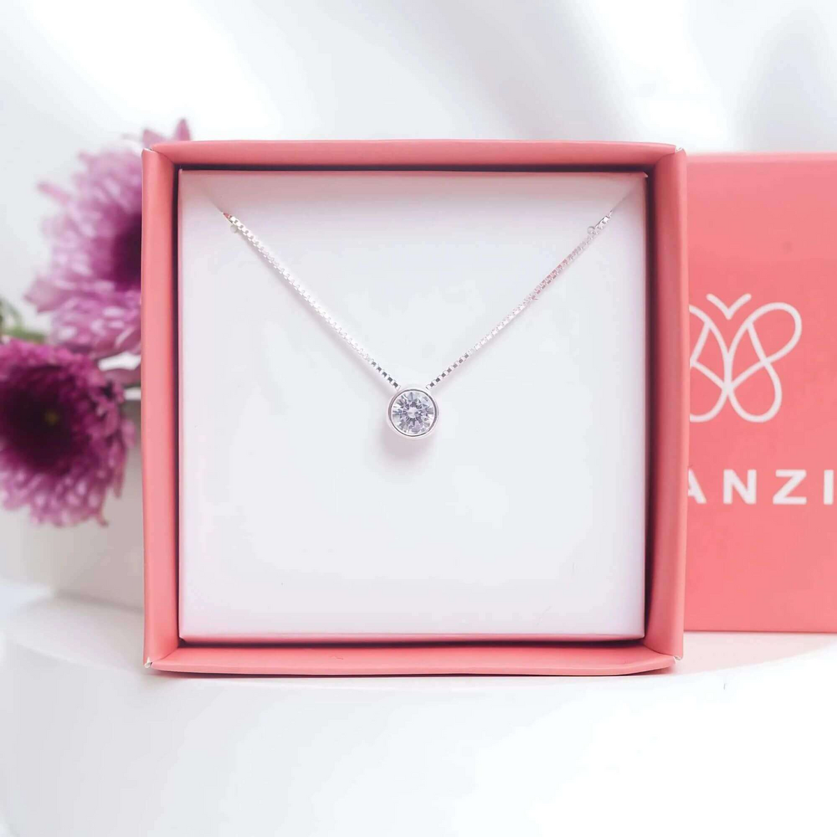 Kit Presente Prata 925 Colar Ponto de Luz Zircônia Cristal 8mm 45 cm