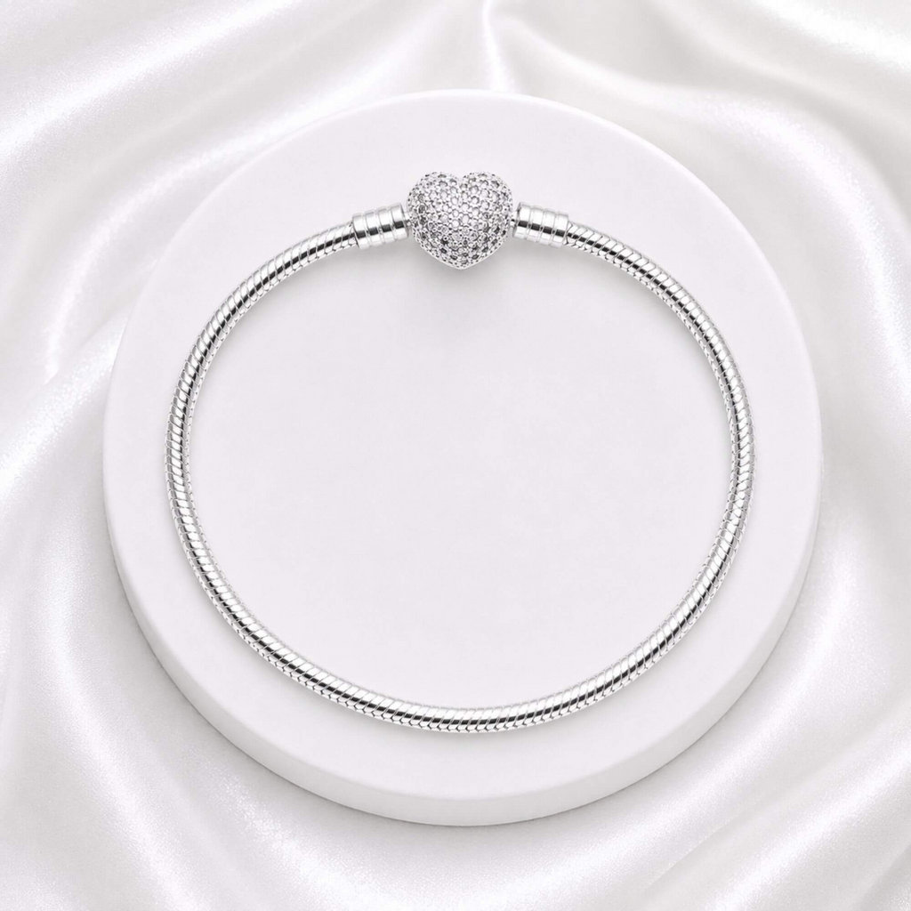 Pulseira de Berloque Coração Cravejado Com Zircônias Prata 925