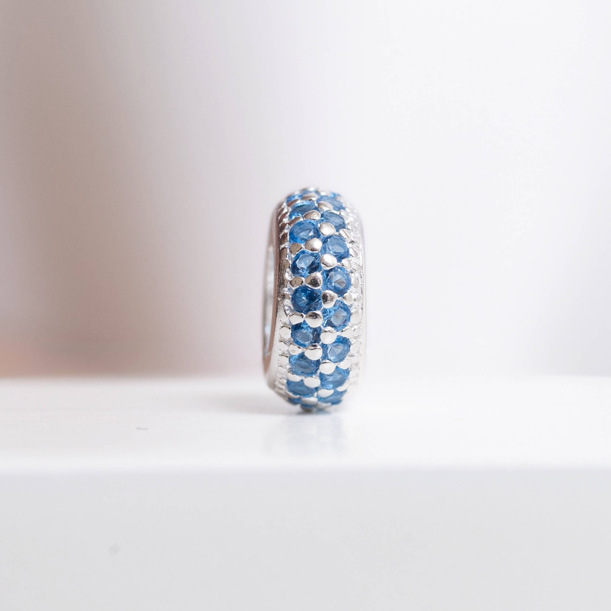 Berloque Separador Zircônia Azul Celeste Prata 925