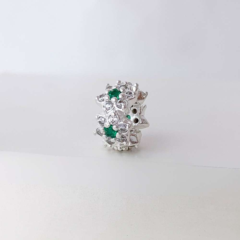 Berloque Mini Separador Flor Com Zircônia Verde Prata 925