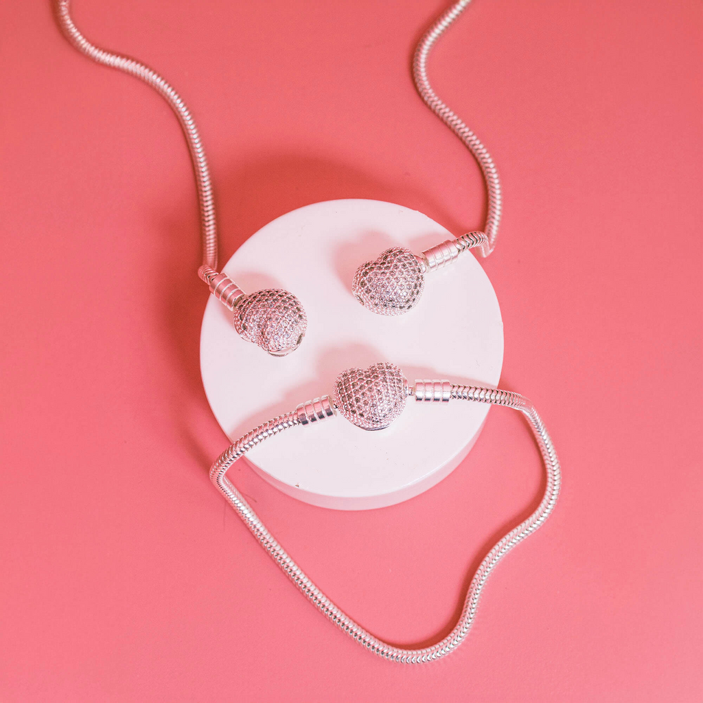 Pulseira de Berloque Coração Cravejado Com Zircônias Prata 925