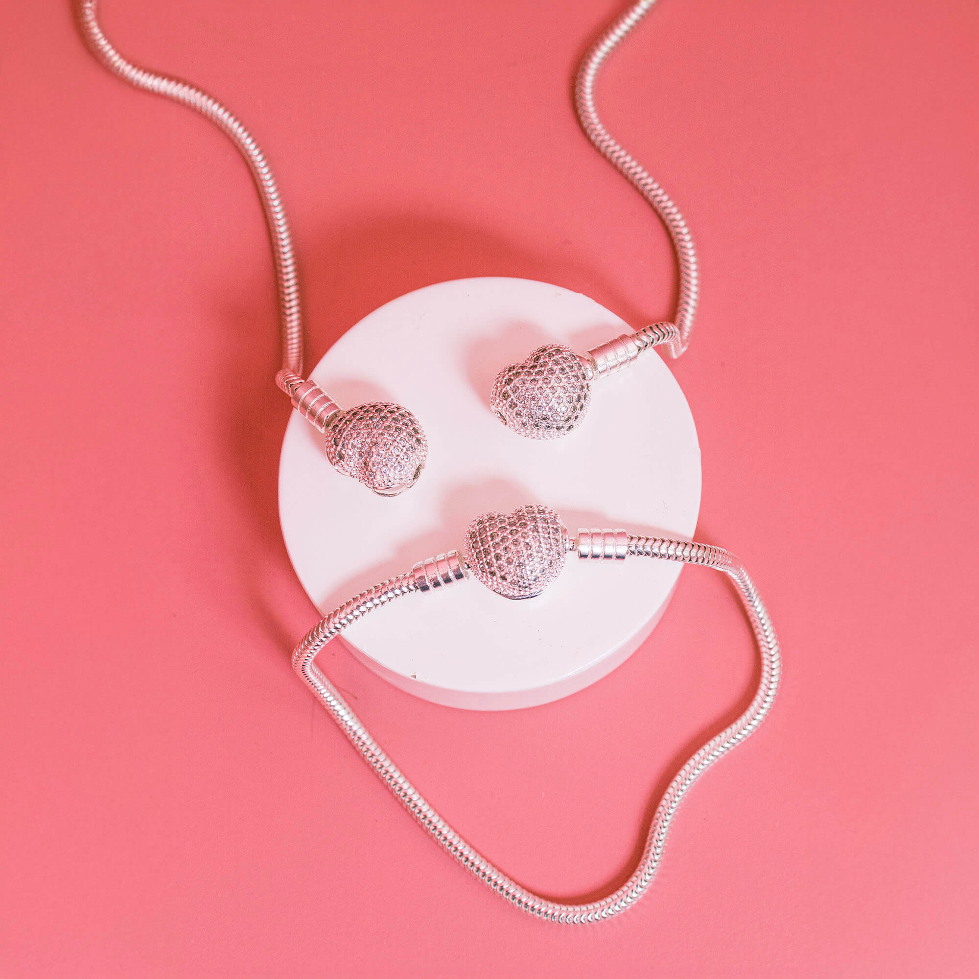 Pulseira de Berloque Coração Cravejado Com Zircônias Prata 925
