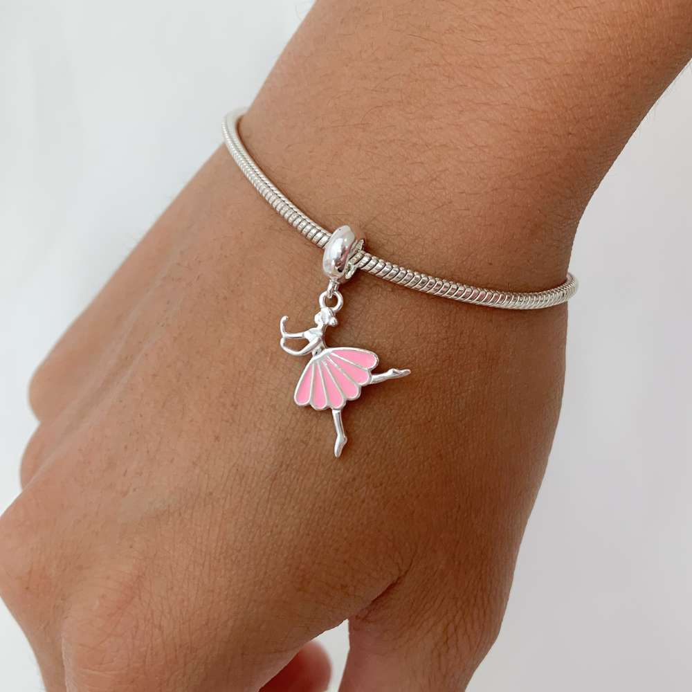 Berloque Bailarina Rosa Prata 925