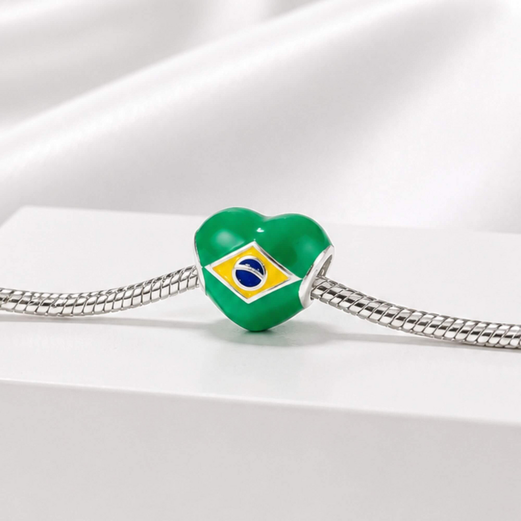 Berloque Separador Coração Brasil Prata 925