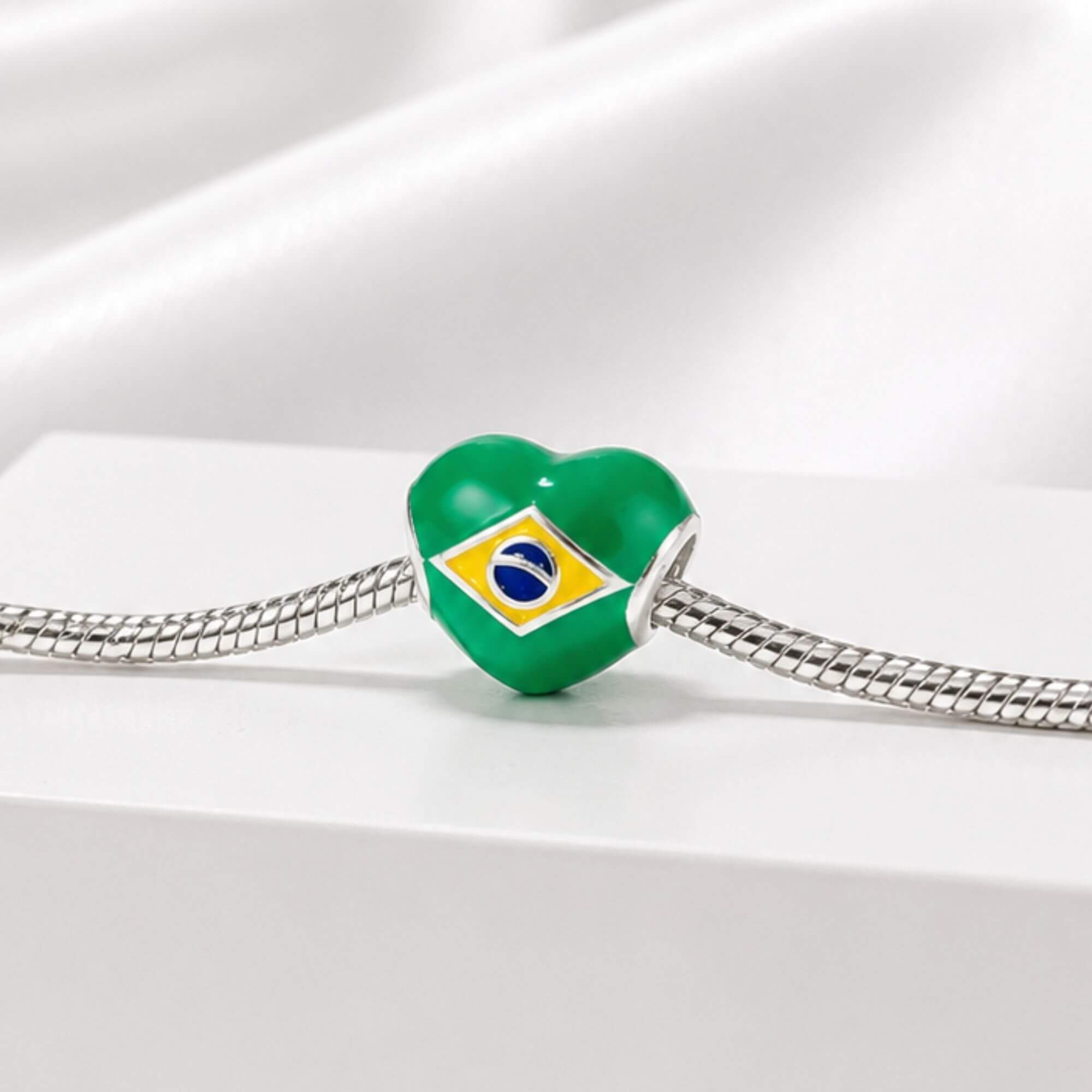 Berloque Separador Coração Brasil Prata 925