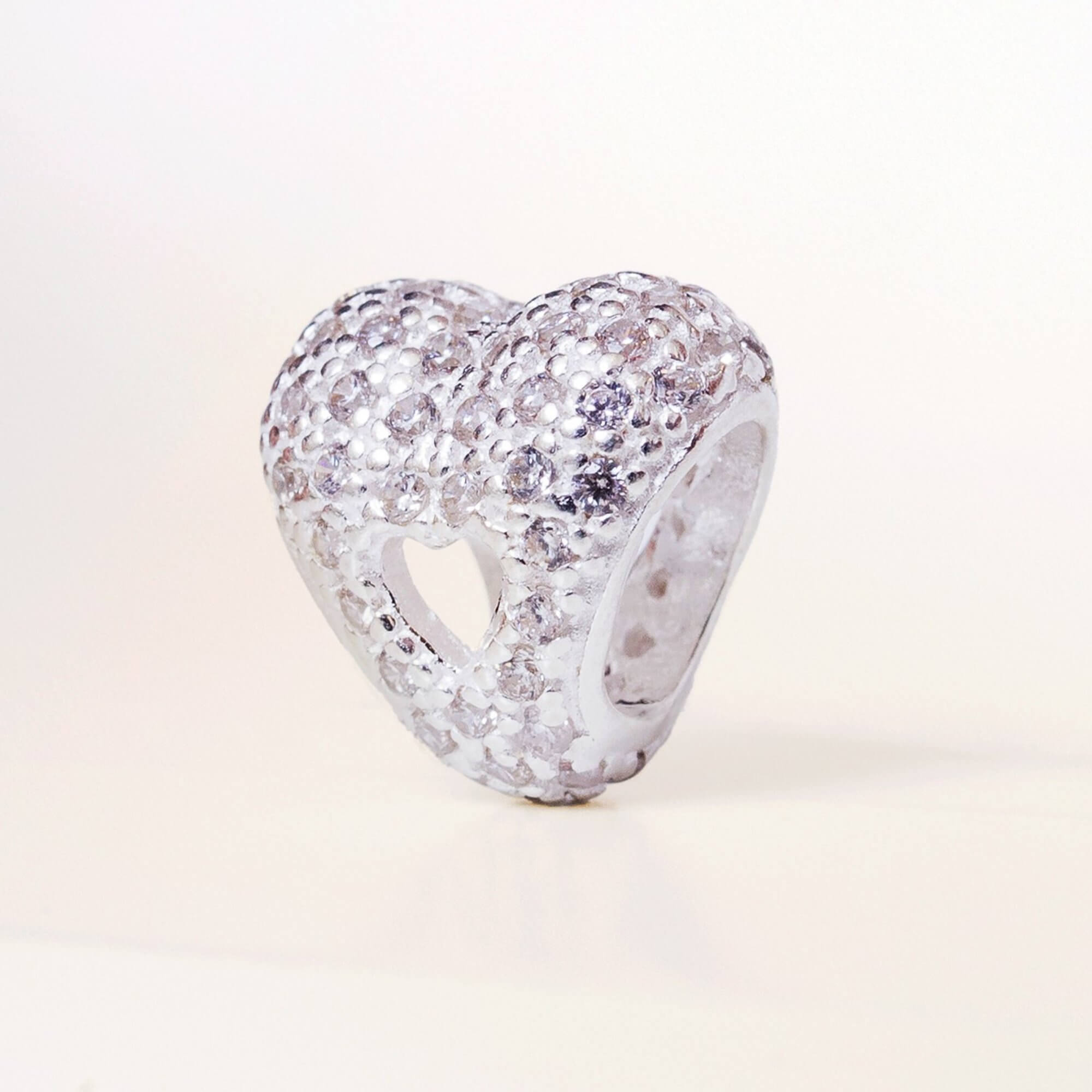 Berloque Separador Coração com Zircônia Cristal Prata 925