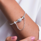 Kit Pulseira Coração Cravejado + Corrente de Segurança Prata 925