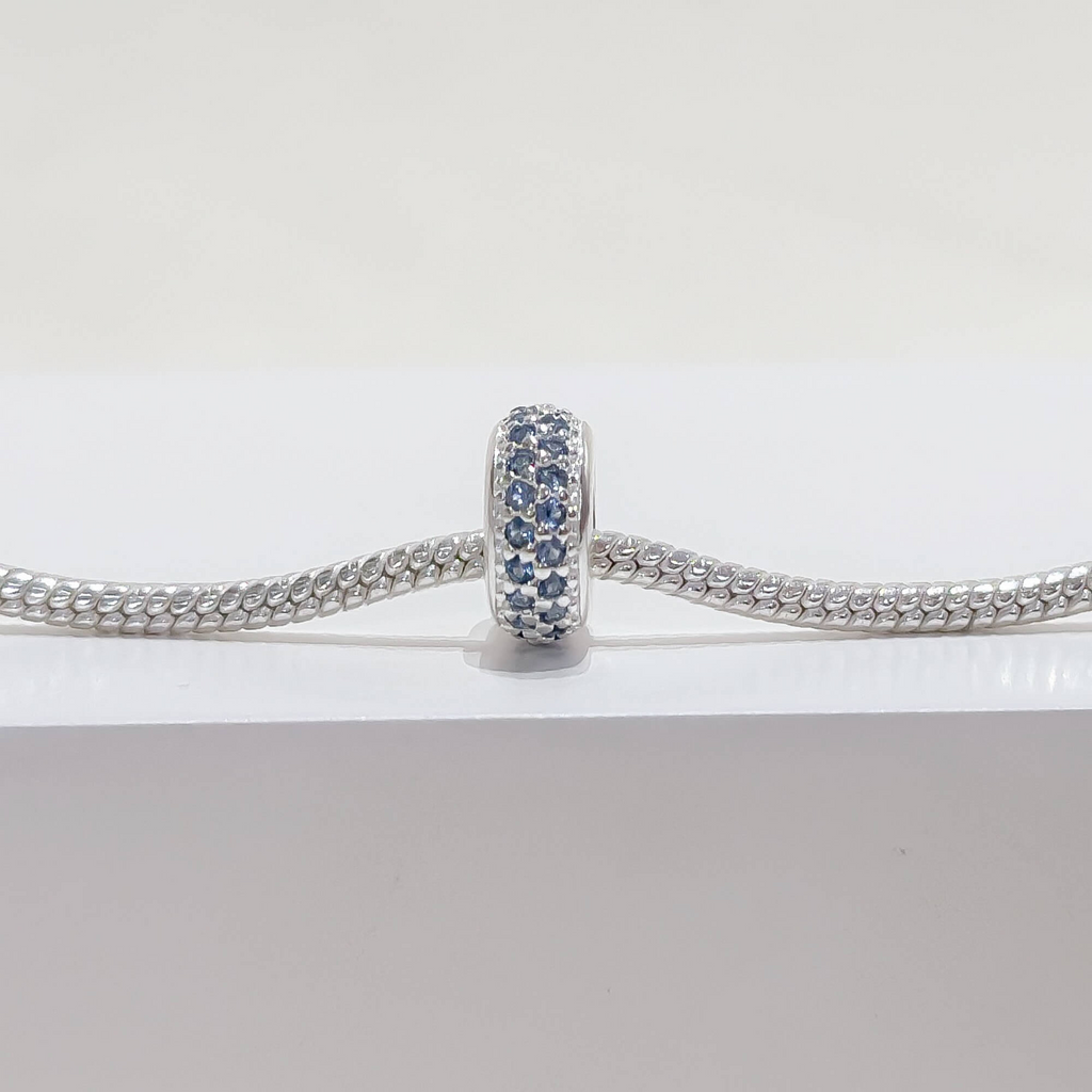 Berloque Separador Zircônia Azul Celeste Prata 925