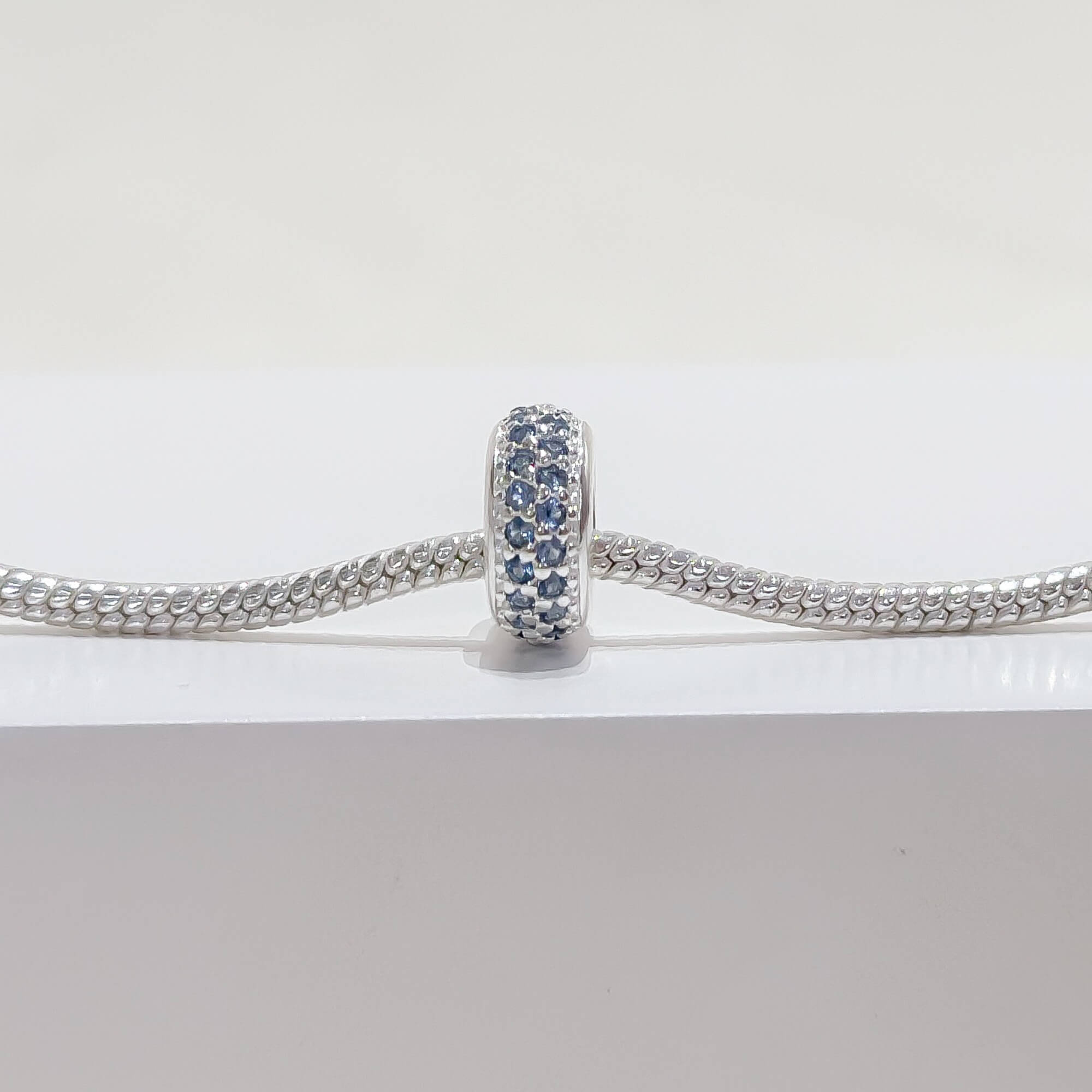 Berloque Separador Zircônia Azul Celeste Prata 925