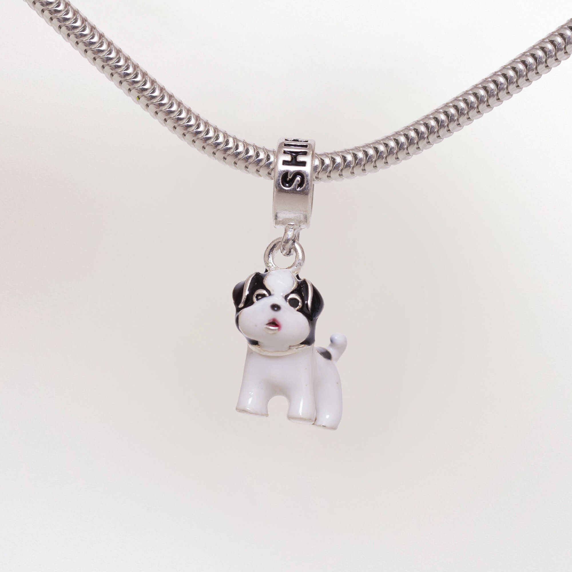 Berloque Cachorro Shih Tzu Preto Prata 925
