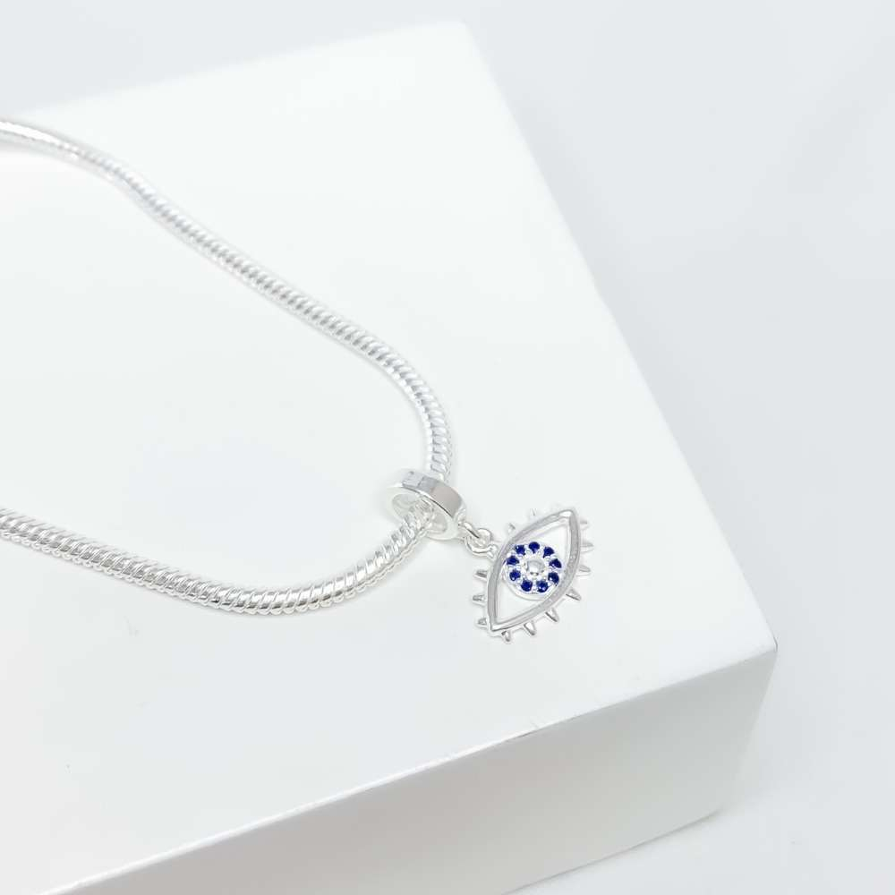 Berloque Olho Grego Pingente Zircônia Azul Prata 925