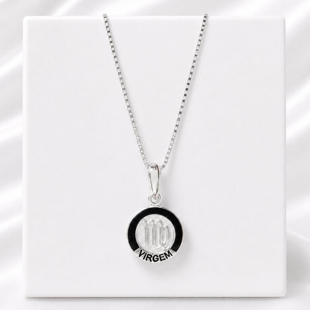 Colar Medalha Signo Virgem 45 cm Prata 925