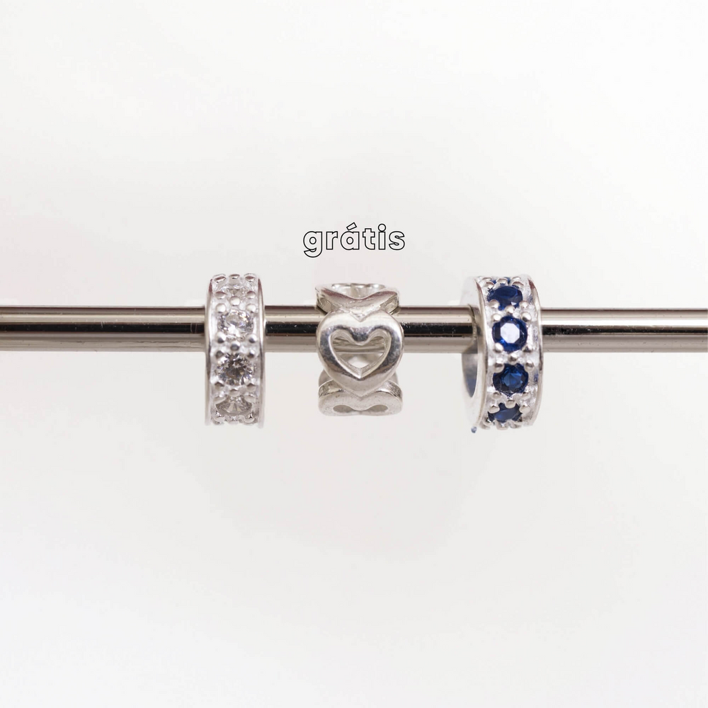 Leve 3 pague 2 - Kit de Berloques em Prata 925 com Mini Separador Zirconia Cristal e Azul e Ganhe Mini Separador Coraçõe